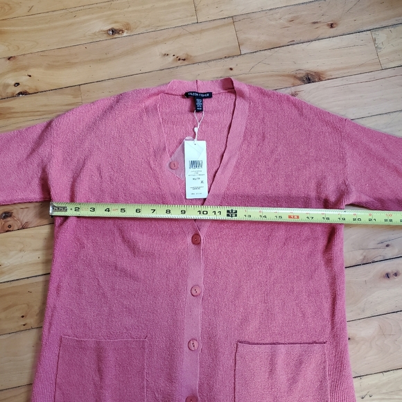 Eileen Fisher Organic Linen Crepe Stretch Boyfriend Cardigan "Coral" - Picture 8 of 10